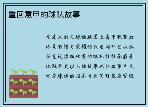 重回意甲的球队故事