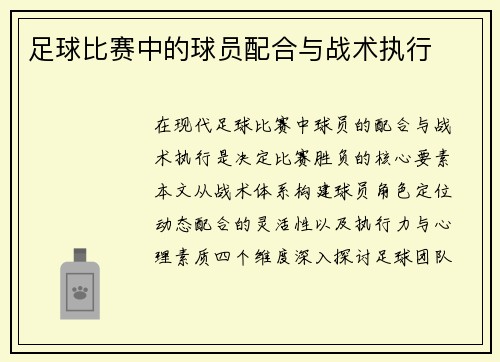 足球比赛中的球员配合与战术执行